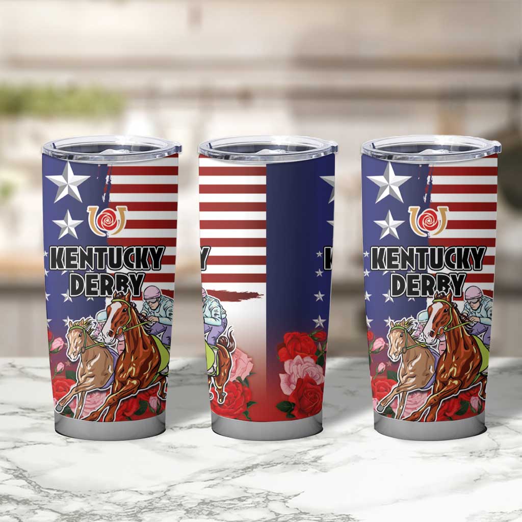 Kentucky Horses Racing Tumbler Cup Roses Road with US Flag Style