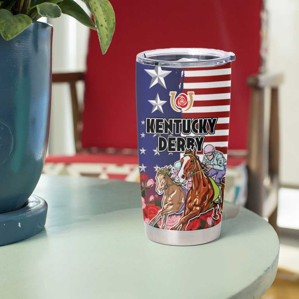 Kentucky Horses Racing Tumbler Cup Roses Road with US Flag Style
