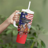 Kentucky Horses Racing Tumbler With Handle Roses Road with US Flag Style