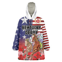 Kentucky Horses Racing Wearable Blanket Hoodie Roses Road with US Flag Style