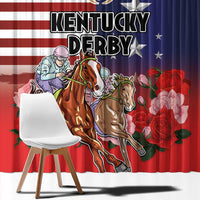 Kentucky Horses Racing Window Curtain Roses Road with US Flag Style