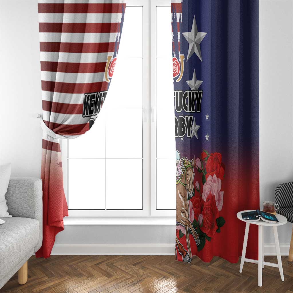 Kentucky Horses Racing Window Curtain Roses Road with US Flag Style