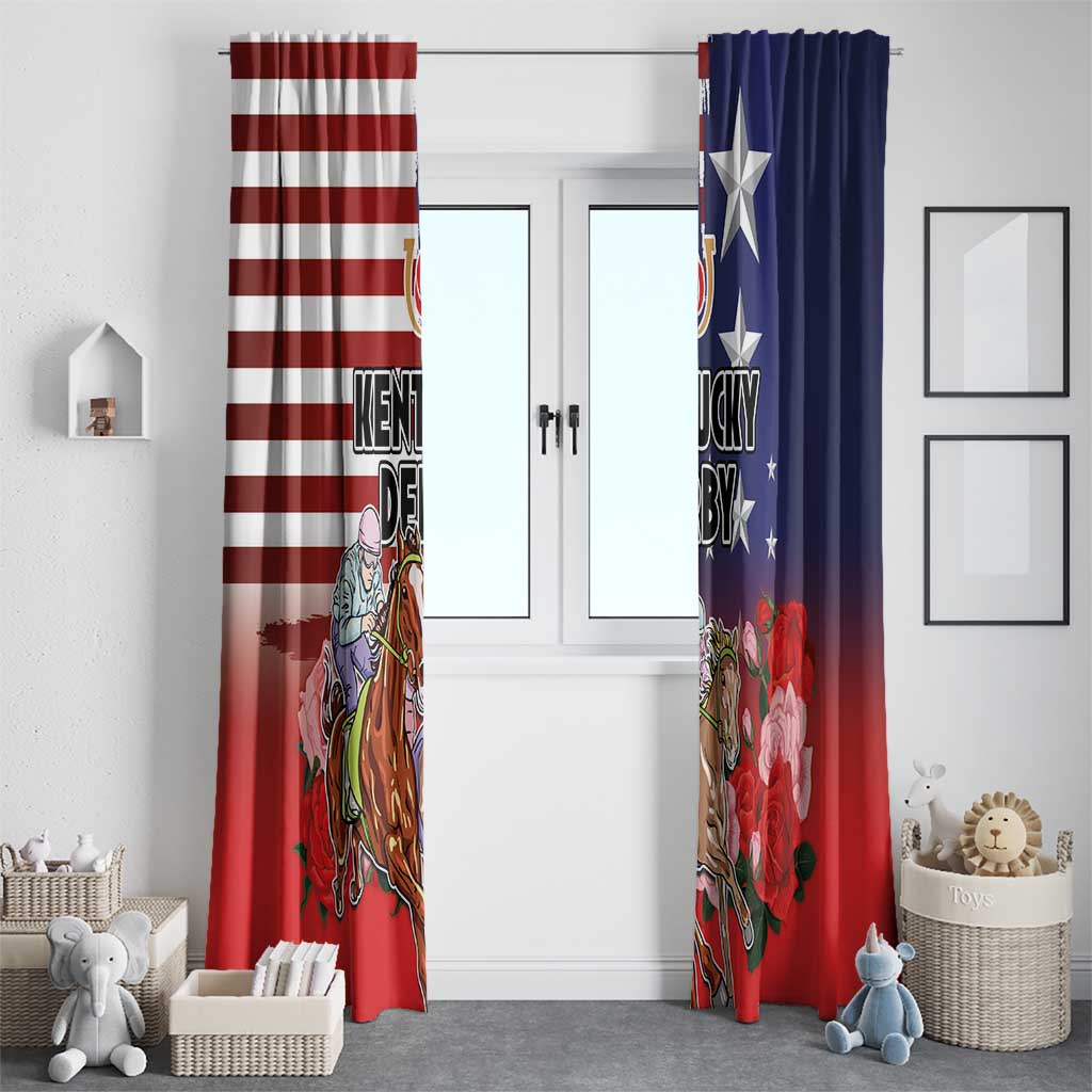 Kentucky Horses Racing Window Curtain Roses Road with US Flag Style
