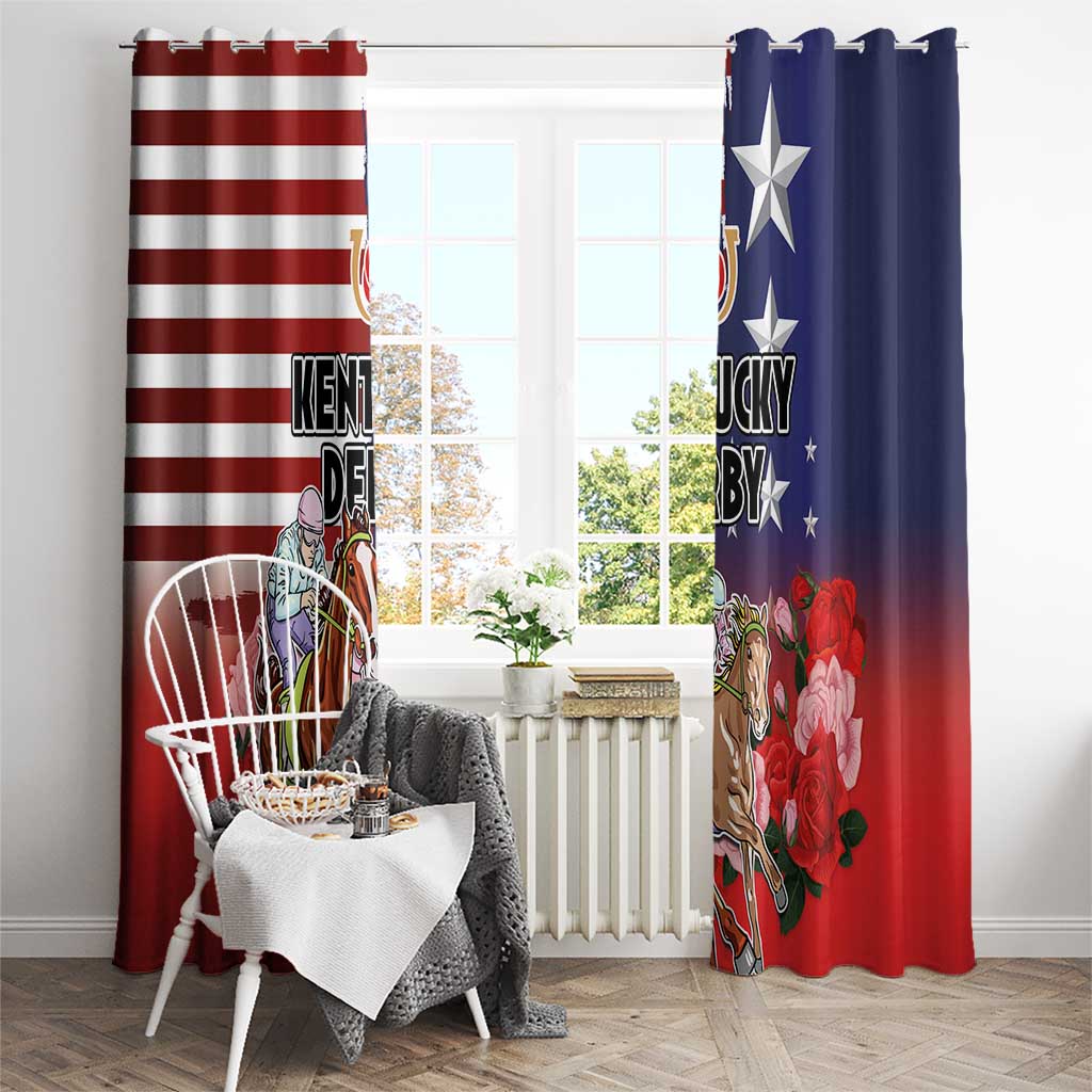 Kentucky Horses Racing Window Curtain Roses Road with US Flag Style