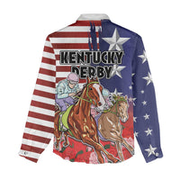 Kentucky Horses Racing Women Casual Shirt Roses Road with US Flag Style