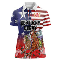 Kentucky Horses Racing Women Polo Shirt Roses Road with US Flag Style