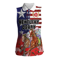 Kentucky Horses Racing Women Sleeveless Polo Shirt Roses Road with US Flag Style