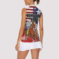 Kentucky Horses Racing Women Sleeveless Polo Shirt Roses Road with US Flag Style