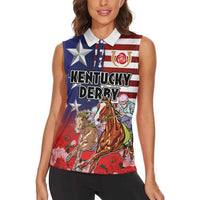 Kentucky Horses Racing Women Sleeveless Polo Shirt Roses Road with US Flag Style