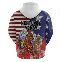 Kentucky Horses Racing Zip Hoodie Roses Road with US Flag Style