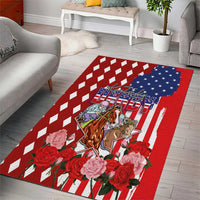 Kentucky Horses Racing Area Rug US Flag Grunge and Diamond Pattern Red Color