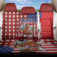 Kentucky Horses Racing Back Car Seat Cover US Flag Grunge and Diamond Pattern Red Color