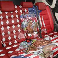 Kentucky Horses Racing Back Car Seat Cover US Flag Grunge and Diamond Pattern Red Color