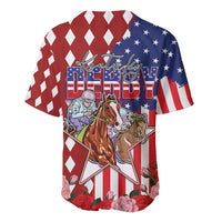 Kentucky Horses Racing Baseball Jersey US Flag Grunge and Diamond Pattern Red Color