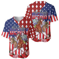 Kentucky Horses Racing Baseball Jersey US Flag Grunge and Diamond Pattern Red Color