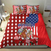 Kentucky Horses Racing Bedding Set US Flag Grunge and Diamond Pattern Red Color