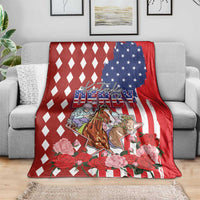 Kentucky Horses Racing Blanket US Flag Grunge and Diamond Pattern Red Color