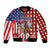 Kentucky Horses Racing Bomber Jacket US Flag Grunge and Diamond Pattern Red Color