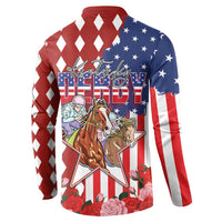 Kentucky Horses Racing Button Sweatshirt US Flag Grunge and Diamond Pattern Red Color