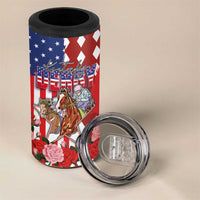 Kentucky Horses Racing 4 in 1 Can Cooler Tumbler US Flag Grunge and Diamond Pattern Red Color