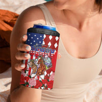 Kentucky Horses Racing 4 in 1 Can Cooler Tumbler US Flag Grunge and Diamond Pattern Red Color