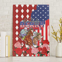 Kentucky Horses Racing Canvas Wall Art US Flag Grunge and Diamond Pattern Red Color
