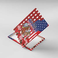 Kentucky Horses Racing Canvas Wall Art US Flag Grunge and Diamond Pattern Red Color