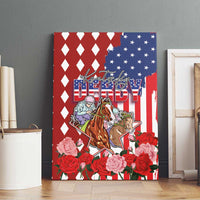 Kentucky Horses Racing Canvas Wall Art US Flag Grunge and Diamond Pattern Red Color