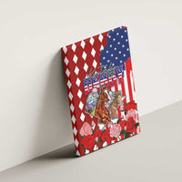 Kentucky Horses Racing Canvas Wall Art US Flag Grunge and Diamond Pattern Red Color