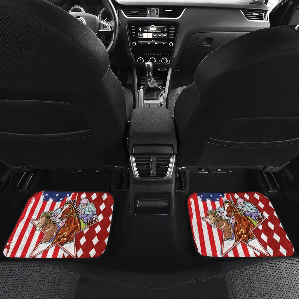 Kentucky Horses Racing Car Mats US Flag Grunge and Diamond Pattern Red Color