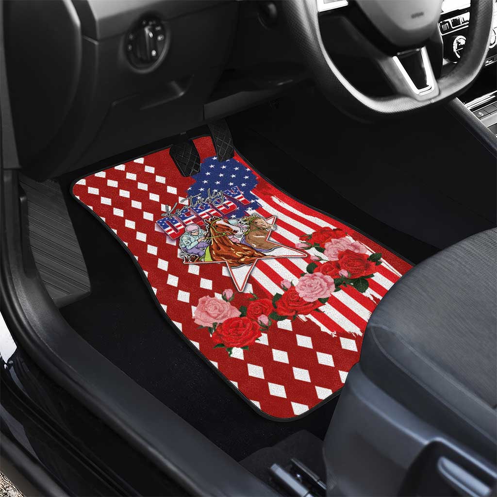 Kentucky Horses Racing Car Mats US Flag Grunge and Diamond Pattern Red Color