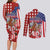 Kentucky Horses Racing Couples Matching Long Sleeve Bodycon Dress and Long Sleeve Button Shirt US Flag Grunge and Diamond Pattern Red Color