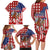 Kentucky Horses Racing Family Matching Long Sleeve Bodycon Dress and Hawaiian Shirt US Flag Grunge and Diamond Pattern Red Color