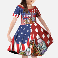 Kentucky Horses Racing Family Matching Mermaid Dress and Hawaiian Shirt US Flag Grunge and Diamond Pattern Red Color