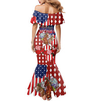 Kentucky Horses Racing Family Matching Mermaid Dress and Hawaiian Shirt US Flag Grunge and Diamond Pattern Red Color