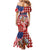 Kentucky Horses Racing Family Matching Mermaid Dress and Hawaiian Shirt US Flag Grunge and Diamond Pattern Red Color