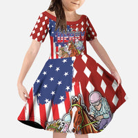 Kentucky Horses Racing Family Matching Off Shoulder Maxi Dress and Hawaiian Shirt US Flag Grunge and Diamond Pattern Red Color