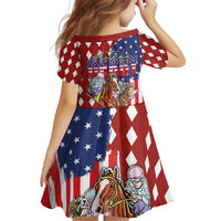 Kentucky Horses Racing Family Matching Off Shoulder Maxi Dress and Hawaiian Shirt US Flag Grunge and Diamond Pattern Red Color