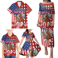 Kentucky Horses Racing Family Matching Puletasi and Hawaiian Shirt US Flag Grunge and Diamond Pattern Red Color
