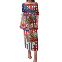 Kentucky Horses Racing Family Matching Puletasi and Hawaiian Shirt US Flag Grunge and Diamond Pattern Red Color