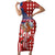 Kentucky Horses Racing Family Matching Short Sleeve Bodycon Dress and Hawaiian Shirt US Flag Grunge and Diamond Pattern Red Color