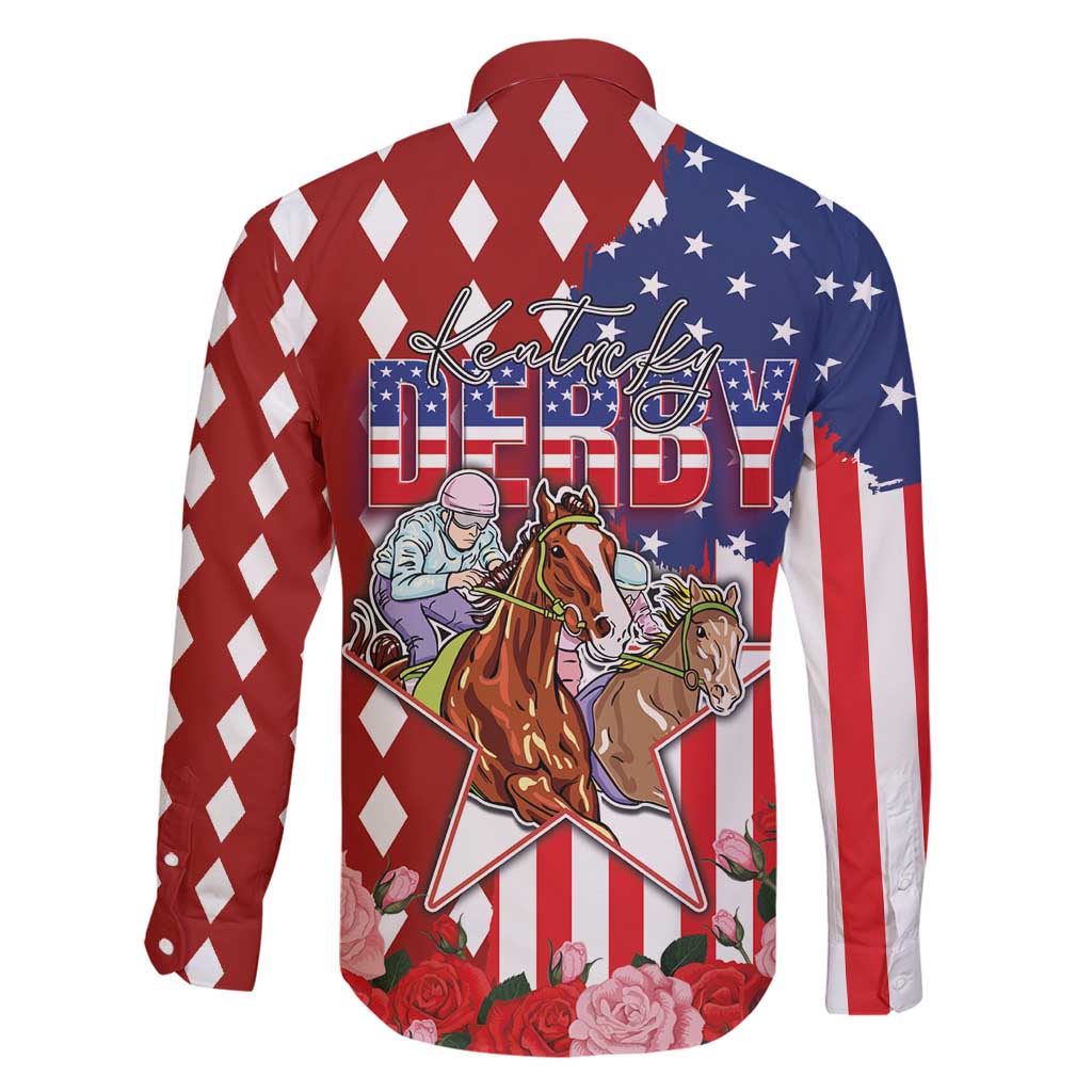 Kentucky Horses Racing Family Matching Tank Maxi Dress and Hawaiian Shirt US Flag Grunge and Diamond Pattern Red Color