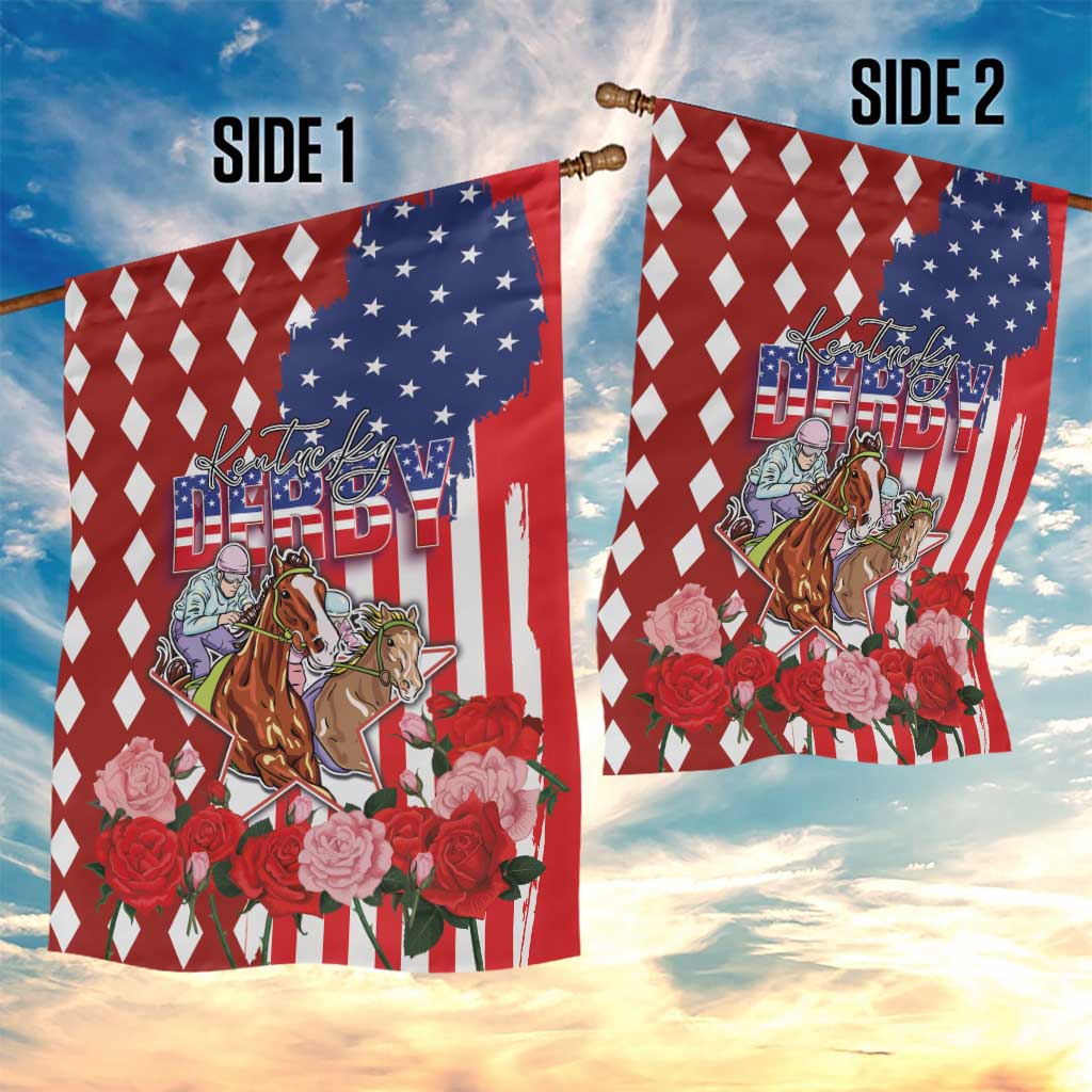 Kentucky Horses Racing Garden Flag US Flag Grunge and Diamond Pattern Red Color
