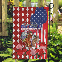 Kentucky Horses Racing Garden Flag US Flag Grunge and Diamond Pattern Red Color
