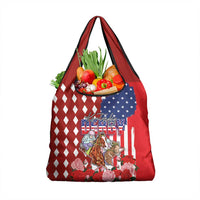 Kentucky Horses Racing Grocery Bag US Flag Grunge and Diamond Pattern Red Color