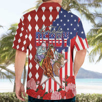 Kentucky Horses Racing Hawaiian Shirt US Flag Grunge and Diamond Pattern Red Color