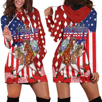 Kentucky Horses Racing Hoodie Dress US Flag Grunge and Diamond Pattern Red Color