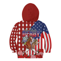 Kentucky Horses Racing Kid Hoodie US Flag Grunge and Diamond Pattern Red Color