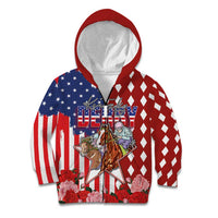 Kentucky Horses Racing Kid Hoodie US Flag Grunge and Diamond Pattern Red Color