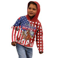 Kentucky Horses Racing Kid Hoodie US Flag Grunge and Diamond Pattern Red Color